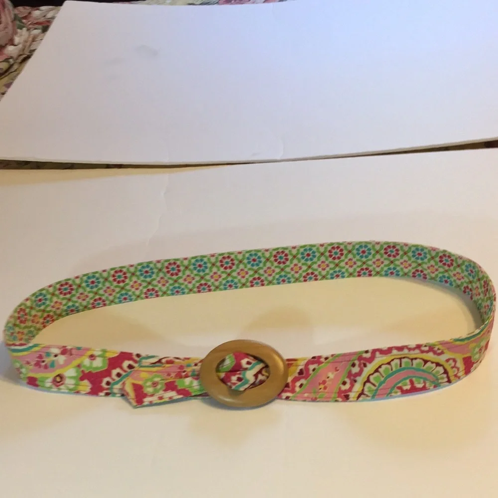 Vera Bradley Pink Floral Belt Wooden Buckle